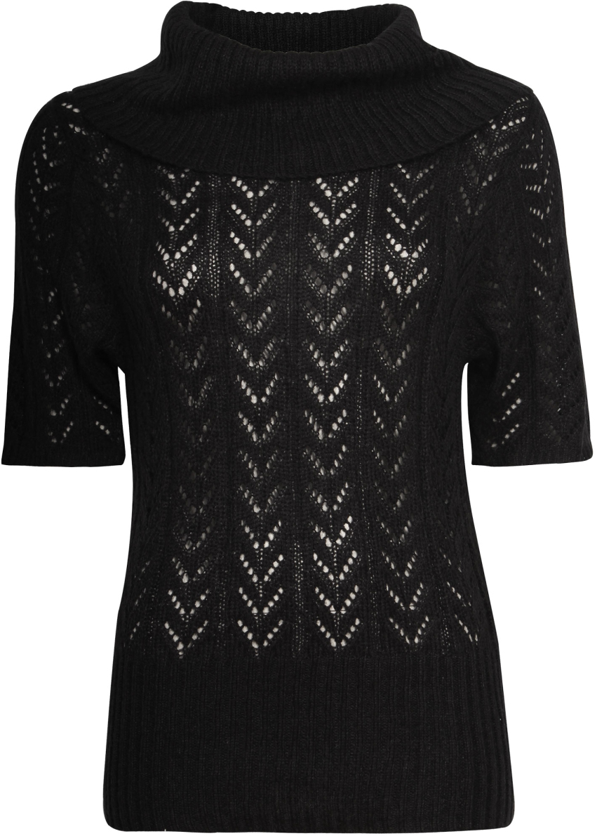 Джемпер женский oodji Collection, цвет: черный. 73807240-1/22191/2900N. Размер 40 (46)73807240-1/22191/2900N Джемпер женский oodji Collection, цвет: черный. 73807240-1/22191/2900N. Размер 40 (46)73807240-1/22191/2900NЖенский джемпер от oodji выполнен из акриловой пряжи сложного состава. Модель с короткими рукавами и воротником хомут оформлена вязаным, ажурным рисунком. Края и воротник выполнены в резинку.