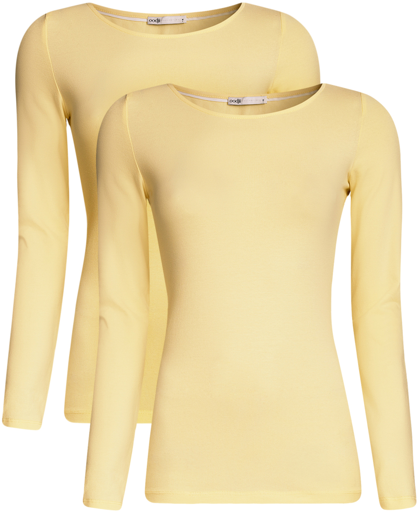 Лонгслив женский oodji Collection, цвет: светло-желтый, 2 шт. 24201007T2/46147/5000N. Размер L (48)24201007T2/46147/5000N Лонгслив женский oodji Collection, цвет: светло-желтый, 2 шт. 24201007T2/46147/5000N. Размер L (48)24201007T2/46147/5000NЖенский лонгслив от oodji выполнен из эластичного хлопкового трикотажа. Модель с длинными рукавами и круглым вырезом горловины.В комплекте два лонгслива.
