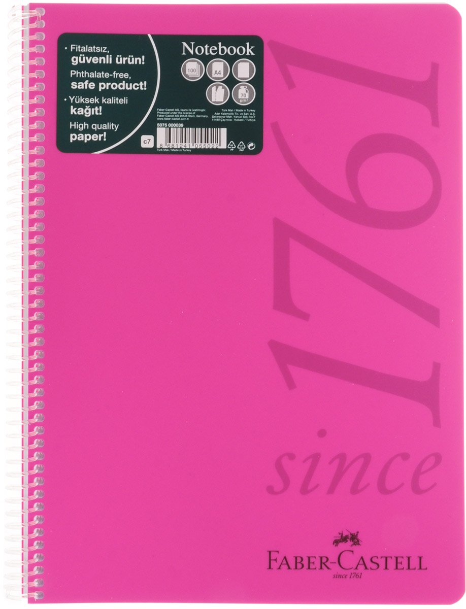 Faber-Castell Блокнот Since 1761 100 листов без разметки цвет розовый507039 Faber-Castell Блокнот Since 1761 100 листов без разметки цвет розовый507039Оригинальный блокнот Faber-Castell Since 1761 в твердой пластиковой обложке подойдет для памятных записей, любимых стихов и многого другого.Блок состоит из 100 листов без разметки. Блокнот изготовлен со спиралью. Такой блокнот станет не только достойным аксессуаром среди ваших канцелярских принадлежностей, но и практичным подарком для в близких и друзей.