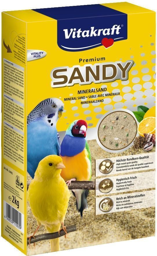 Песок для птиц Vitakraft Bio Sand, 2 кг11003 Песок для птиц Vitakraft Bio Sand, 2 кг11003Натуральный песок с ценными минералами и ракушечным известняком. Имеет приятный запах аниса и цитруса и поддерживает гигиену в клетке. Способствует здоровому развитию костей. Мелкая фракция песка не травмирует кожу и перья.