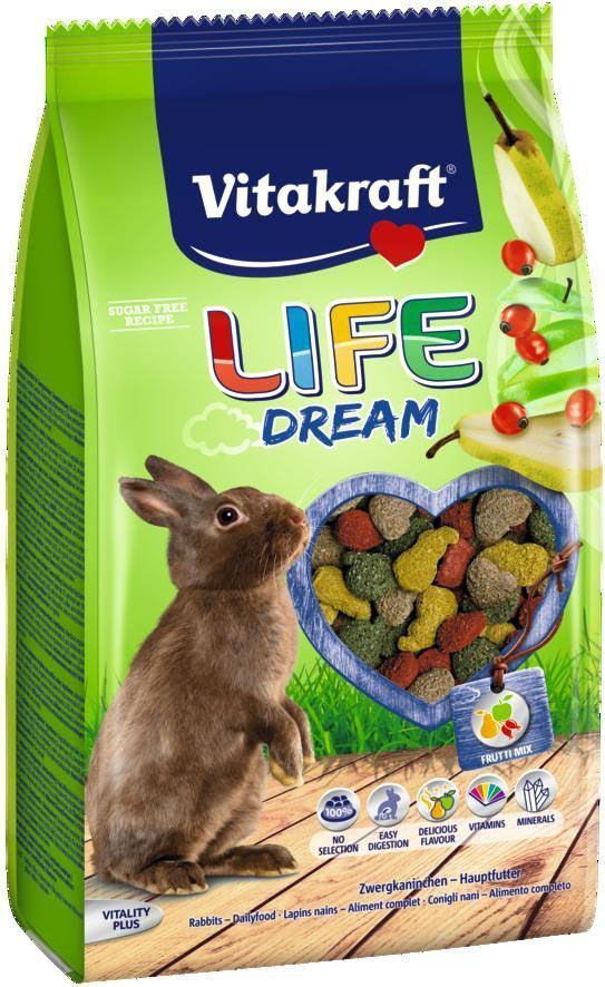 Корм для кроликов Vitakraft Life Dream, 600 г25598 Корм для кроликов Vitakraft Life Dream, 600 г25598Комбинированный корм для кроликов с добавлением фруктов обеспечивает необходимыми витаминами и минералами. Содержит клетчатку, способствующую улучшению пищеварения и стачиванию зубов. Содержит компоненты, уменьшающие неприятный запах. Исключает выборочное поедание. Состав: субпродукты растительного происхождения (молотые виноградные косточки 1%), семена, овощи (19,5%), фрукты (концентрат яблочного сока 1%, сушеные груши 1%), минералы, масла и жиры, экстракт Юкки шидигера, дрожжи (?-глюканы 0,01%).Анализ состава (на 1 кг): клетчатка — 14,5% селен — 0,27 мг железо — 61 мг йод — 0,27 мг медь — 9,7 мг марганец — 37 мг цинк — 37 мг витамин A — 6100 МЕ витамин D3 — 730 МЕ Товар сертифицирован.