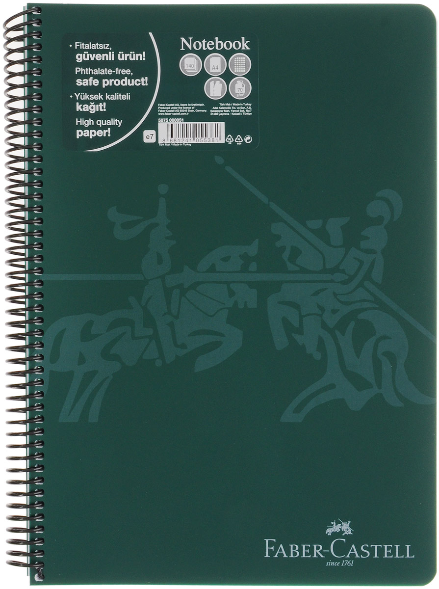 Faber-Castell Блокнот Knight 140 листов в линейку цвет зеленый507050 Faber-Castell Блокнот Knight 140 листов в линейку цвет зеленый507050Оригинальный блокнот Faber-Castell Knight в твердой пластиковой обложке подойдет для памятных записей, любимых стихов и многого другого.Блок состоит из 140 листов в линейку. Блокнот изготовлен со спиралью. Такой блокнот станет не только достойным аксессуаром среди ваших канцелярских принадлежностей, но и практичным подарком для в близких и друзей.