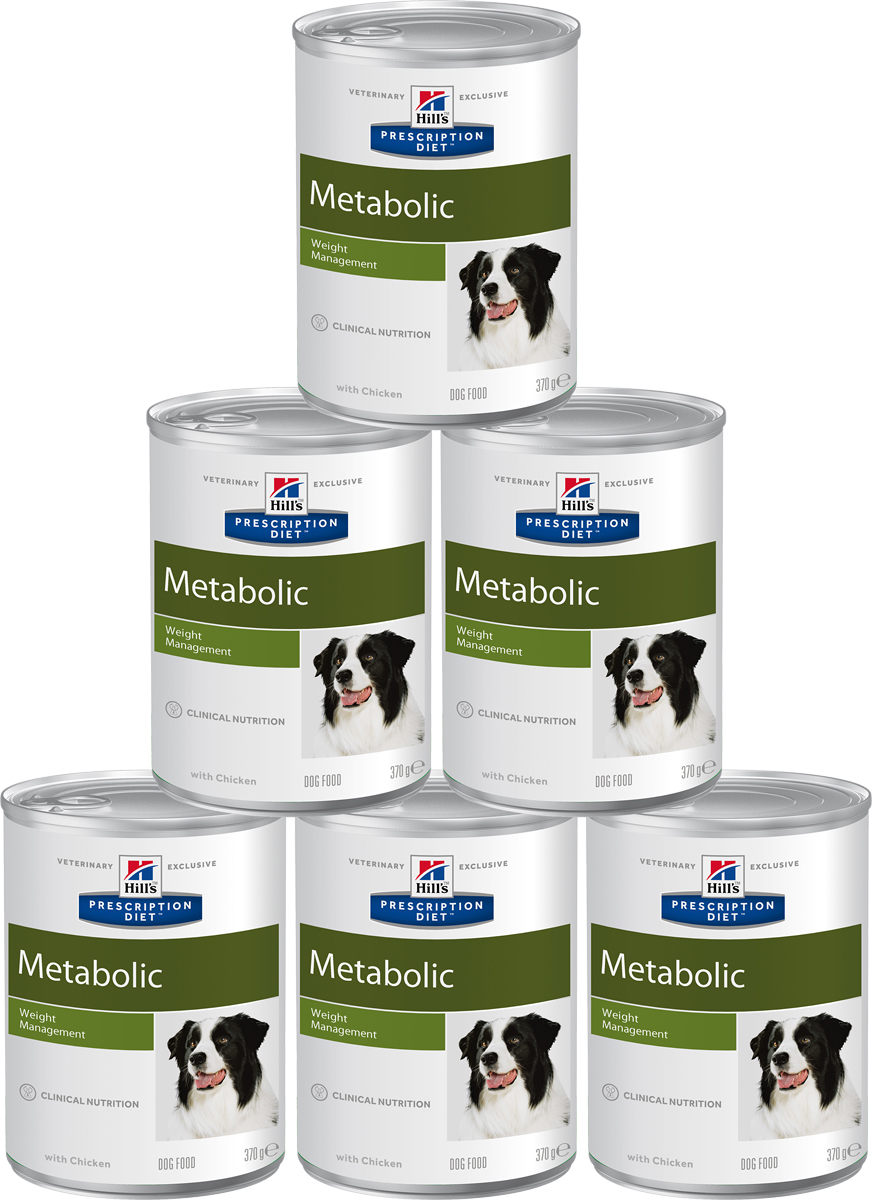 Консервы диетические для собак Hills Metabolic, для коррекции веса, 370 г х 6 шт2101 Консервы диетические для собак Hills Metabolic, для коррекции веса, 370 г х 6 шт2101Консервы для собак Hills Metabolic - полноценный диетический рацион для снижения избыточной массы тела и поддержания оптимального веса. Данный рацион обладает пониженной энергетической ценностью.Рекомендации по кормлению: рекомендуемая норма рассчитана на основании идеального веса вашей собаки. Корректировка приведенных значений и режим кормления - в соответствии с рекомендациями ветеринарного врача. Рекомендуемая продолжительность диетотерапии: до момента достижения оптимального веса.Состав: свинина, кукуруза, яичный белок, курица, целлюлоза, рис, выжимка томата, льняное семя, кокосовое масло, минералы, DL-метионин, порошок моркови, L-лейцин, соль, витамины, микроэлементы, таурин, L-карнитин, бета-каротин.Среднее содержание нутриентов: L-карнитин 90 мг/кг, L-лизин 0,44%, бета-каротин 1 мг/кг, витамин А 13860 МЕ/кг, витамин С 25 мг/кг, витамин D 93 МЕ/кг, витамин Е 135 мг/кг, влага 74,5%, жиры 3,4%, калий 0,21%, кальций 0,2%, клетчатка 4%, магний 0,02%, натрий 0,1%, общая диетическая клетчатка 5,9%, омега-3 жирные кислоты 0,23%, омега-6 жирные кислоты 0,67%, протеин 7,2%, таурин 383 мг/кг, углеводы 9,5%, фосфор 0,15%.Энергетическая ценность (100 г): 87 Ккал.Вес банки: 370 г.Товар сертифицирован.Уважаемые клиенты! Обращаем ваше внимание на возможные изменения в дизайне упаковки. Качественные характеристики товара остаются неизменными. Поставка осуществляется в зависимости от наличия на складе.