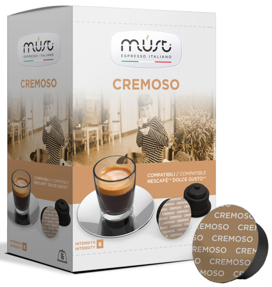 MUST DG Cremoso кофе капсульный, 16 шт8056370761326 MUST DG Cremoso кофе капсульный, 16 шт8056370761326MUST DG Cremoso - купаж с мягким, стойким и обволакивающим ароматом. Этот кофе порадует вас и ваших близких своим многослойным вкусом со сливочными нотками, ненавязчивой горчинкой какао и ореховым ароматом. В напитке раскрываются также кисло-сладкие ноты.Уважаемые клиенты! Обращаем ваше внимание на то, что упаковка может иметь несколько видов дизайна. Поставка осуществляется в зависимости от наличия на складе.