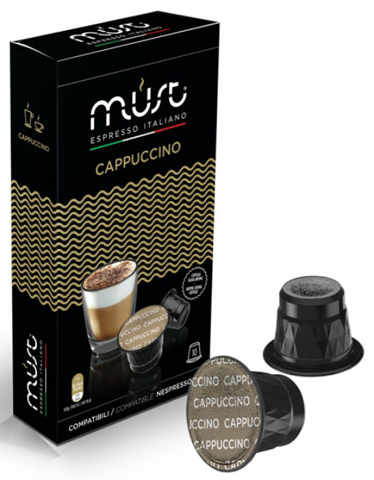 MUST Cappucino кофе капсульный, 10 шт8056370761128 MUST Cappucino кофе капсульный, 10 шт8056370761128Кофе в капсулах MUST Cappucino - пример итальянского качества и мастерства обжарки кофейных зерен. Молотый кофе прессуется по новейшим инновационным технологиям, позволяющим сохранить восхитительный кофейный вкус и аромат. Этот кофе отличается густой плотной пенкой, нежным вкусом и удивительным интенсивным ароматом. Капсулы MUST Cappucino позволяют варить изысканный капучино с устойчивой бархатистой пенкой.Уважаемые клиенты! Обращаем ваше внимание на то, что упаковка может иметь несколько видов дизайна. Поставка осуществляется в зависимости от наличия на складе.