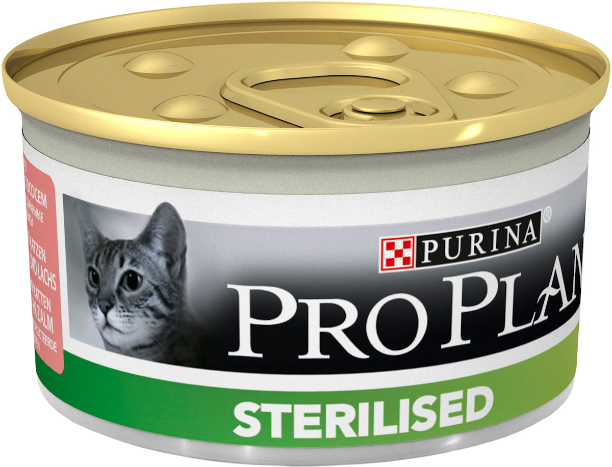 Консервы Pro Plan Sterilised для стерилизованных кошек и кастрированных котов, паштет с тунцом и лососем, 85 г12171995 Консервы Pro Plan Sterilised для стерилизованных кошек и кастрированных котов, паштет с тунцом и лососем, 85 г12171995Консервы Pro Plan Sterilised - полнорационный консервированный корм для стерилизованных кошек и кастрированных котов. Паштет с тунцом и лососем. Тщательно отобранные ингредиенты. Состав: мясо и продукты переработки, рыба и продукты переработки (4% тунца, 4% лосося), минеральные вещества, витамины, сахара, продукты переработки растительного сырья. Добавленные вещества (на 1 кг): витамин А 1520 МЕ; витамин D3 210 МЕ; железо 44 мг; йод 0,85 мг; медь 5,4 мг; марганец 7,8 мг; цинк 107 мг; селен 0,071 мг. Технологические добавки: камедь кассии 1940 мг/кг. С консервантами.Гарантируемые показатели: влажность 77%, белок 13%, жир 4,5%, сырая зола 3%, сырая клетчатка 0,35%. Товар сертифицирован.