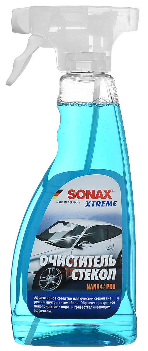 Очиститель стекол Sonax Xtreme, 500 мл238241 Очиститель стекол Sonax Xtreme, 500 мл238241Очиститель стекол Sonax Xtreme является особенно эффективным очистителем для стекол как снаружи, так и внутри автомобиля. Снаружи он удаляет масляную пленку и копоть, а также следы от насекомых. Внутри эффективен против следов от пальцев, жирного и никотинового налета. Новая формула очистителя, содержащая наночастицы, обеспечивает образование на обрабатываемой поверхности невидимого наноследа, прочно удерживающего на стекле, несмотря на атмосферные воздействия (например, во время дождя). При этом грязь и пыль смешиваются с водой и стекают со стекла быстро и равномерно. Средство также прекрасно подходит для очистки окон и зеркал в жилых помещениях. Характеристики: Объем: 500 мл. Артикул: 238241. Товар сертифицирован.
