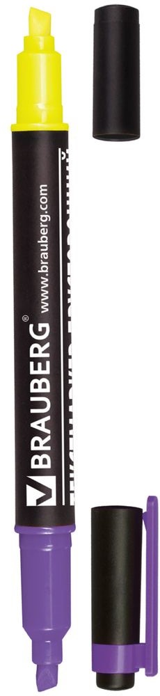 Brauberg Маркер двусторонний цвет лимонный фиолетовый150844 Brauberg Маркер двусторонний цвет лимонный фиолетовый150844Двусторонний маркер Brauberg предназначен для выделения текста на бумаге любого типа, включая факс-бумагу. Светостойкие чернила незаметны при передаче текста по факсу.Выделение фиолетовыми чернилами видно при копировании документа.Маркер имеет два скошенных наконечника на противоположных концах корпуса, подающие чернила двух разных цветов.Толщина линии - 1-4 мм.