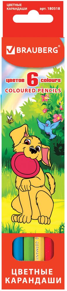 Brauberg Набор цветных карандашей My Lovely Dogs 6 цветов180518 Brauberg Набор цветных карандашей My Lovely Dogs 6 цветов180518В набор Brauberg My Lovely Dogs входят 6 карандашей насыщенных цветов, изготовленных из древесины ценных пород.Карандаши имеют шестигранный корпус и мягкий грифель.Рисунок ляжет на бумагу густо, сплошной четкой линией.Легко затачиваются.