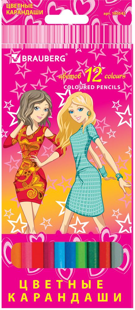 Brauberg Набор цветных карандашей Pretty Girls 12 цветов 180542180542 Brauberg Набор цветных карандашей Pretty Girls 12 цветов 180542180542В набор Brauberg Pretty Girls входят 12 карандашей насыщенных цветов с шестигранной формой корпуса. Изделия изготовлены из древесины ценных пород, которая обеспечивает сохранность грифеля и легкую заточку.Благодаря высокому качеству грифеля штрихи мягко и ровно ложатся на бумагу.