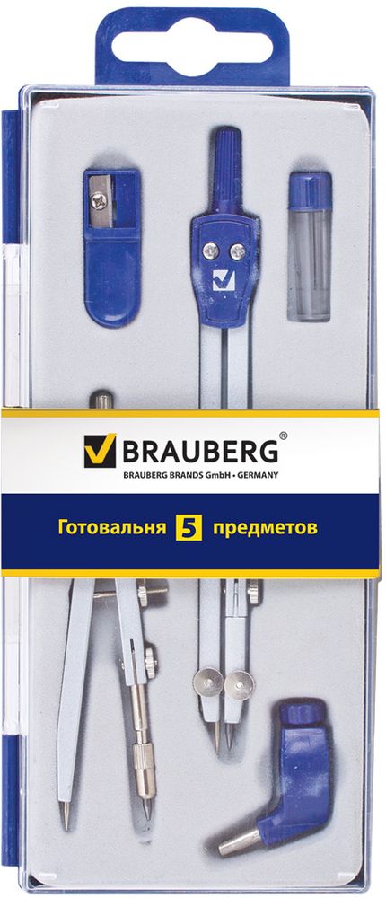 Brauberg Готовальня Student Oxford 5 предметов 210338210338 Brauberg Готовальня Student Oxford 5 предметов 210338210338Металлическая готовальня Brauberg Student Oxford предназначена для учеников старших классов и студентов. В состав готовальни входят 5 предметов:• Циркуль 140 мм с одной сгибаемой ножкой и подстраиваемой иглой. • Кронциркуль • Держатель для карандаша. • Точилка. • Пенал с запасным грифелем.