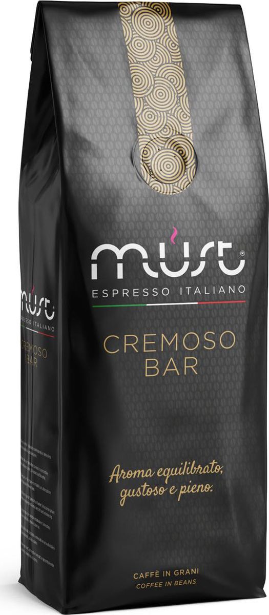 Must Cremoso кофе в зернах, 1 кг8056370766000 Must Cremoso кофе в зернах, 1 кг8056370766000Кофе натуральный жареный высший сорт, в зернах. Средняя обжарка. Арабика - 80%, Робуста - 20%.