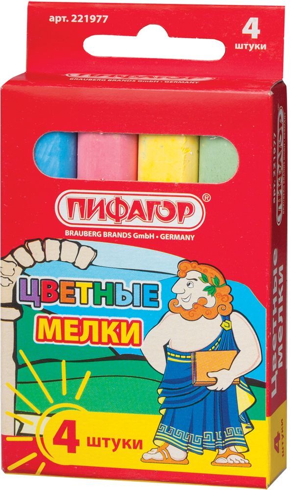 Пифагор Мелки цветные 4 цвета221977 Пифагор Мелки цветные 4 цвета221977Высококачественный школьный мел Пифагор изготовлен из экологически чистых материалов.Не содержит твердых включений, не царапает поверхность досок.Грани мелков закруглены.