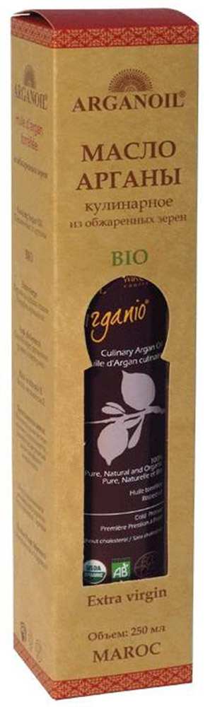 ArganOil масло арганы из обжаренных зерен, 250 мл70032 ArganOil масло арганы из обжаренных зерен, 250 мл70032BIO продукт высокого качества используется в завершении процесса приготовления пищи для придания аромата блюдам на пару или салатам. Несколько капель масла, добавленных в блюдо, придадут ему особый вкус. Уникальные свойства масла Арганы объясняются его химическим составом: масло на 80% состоит из ненасыщенных жирных кислот, включая около 35% олиго-линолиевых кислот, которые не вырабатываются в организме человека, и могут быть получены только извне. Наличие этих кислот в организме препятствуют старению клеток кожи и снижают риск сердечно-сосудистых заболеваний. Масло содержит витамин А и большое количество витамина Е. Масло Арганы богато натуральными антиоксидантами – полифенолами и токоферолами, которые выводят из организма токсины и шлаки. Обладает противовоспалительным эффектом, защищает клетки человеческого организма от разрушения под воздействием вредных свободных радикалов.