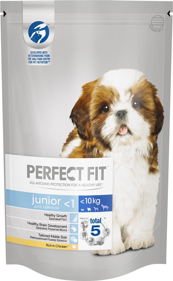 Корм сухой Perfect Fit, для щенков мелких и миниатюрных пород, с курицей, 500 г80224 Корм сухой Perfect Fit, для щенков мелких и миниатюрных пород, с курицей, 500 г80224Система профессионального питания Perfect Fit разработана совместно с диетологами и ветеринарами научно-исследовательского центра Waltham и специально создана для поддержания активности и жизненной энергии собаки на протяжении всей жизни.В основе профессионального рациона Perfect Fit лежит уникальная формула Perfect Fit Total 5 Formula, которая заботится о важнейших слагаемых здоровья в соответствии с размером и возрастом собаки. Также данная рецептура учитывает особые потребности щенков мелких и миниатюрных пород:- здоровый рост. Содержит оптимальное соотношение кальция и фосфора для поддержания здорового роста щенка.- здоровое развитие мозга. Способствует поддержанию правильного развития головного мозга щенка, благодаря содержанию ДГК (DHA) из натуральных источников (ДГК содержится в молоке матери).- уменьшенный размер крокеты. Уменьшенный размер крокеты, специально разработанный для щенков миниатюрных и мелких пород. Состав: курица (22%), кукуруза, пшеница, жир куриный, рис, белковый гороховый концентрат, гидролизат животного происхождения, высушенная пульпа сахарной свеклы (3%), сухое цельное яйцо, рыбий жир (0,8%), соль, монофосфат калия, масло подсолнечное (0,4%), экстракт цикория (0,4%), холин хлорид, хлорид калия, минеральные вещества и витамины.Содержание питательных веществ (100 г): белок – 29 г; жир – 18 г; зола – 6,8 г; влажность – 8,5 г; клетчатка – 1,7 г; кальций – 1,4 г; фосфор – 1,0 г; витамин А – 1190 МЕ; витамин D3 – 131,3 МЕ; витамин Е – 39,6 мг. Добавленные вещества (кг): иодид калия – 2,5 мг; моногидрат сульфата марганца – 131 мг; пентагидрат сульфата меди – 30 мг; моногидрат сульфата цинка – 350 мг; селенит натрия - 0,38 мг.Товар сертифицирован.