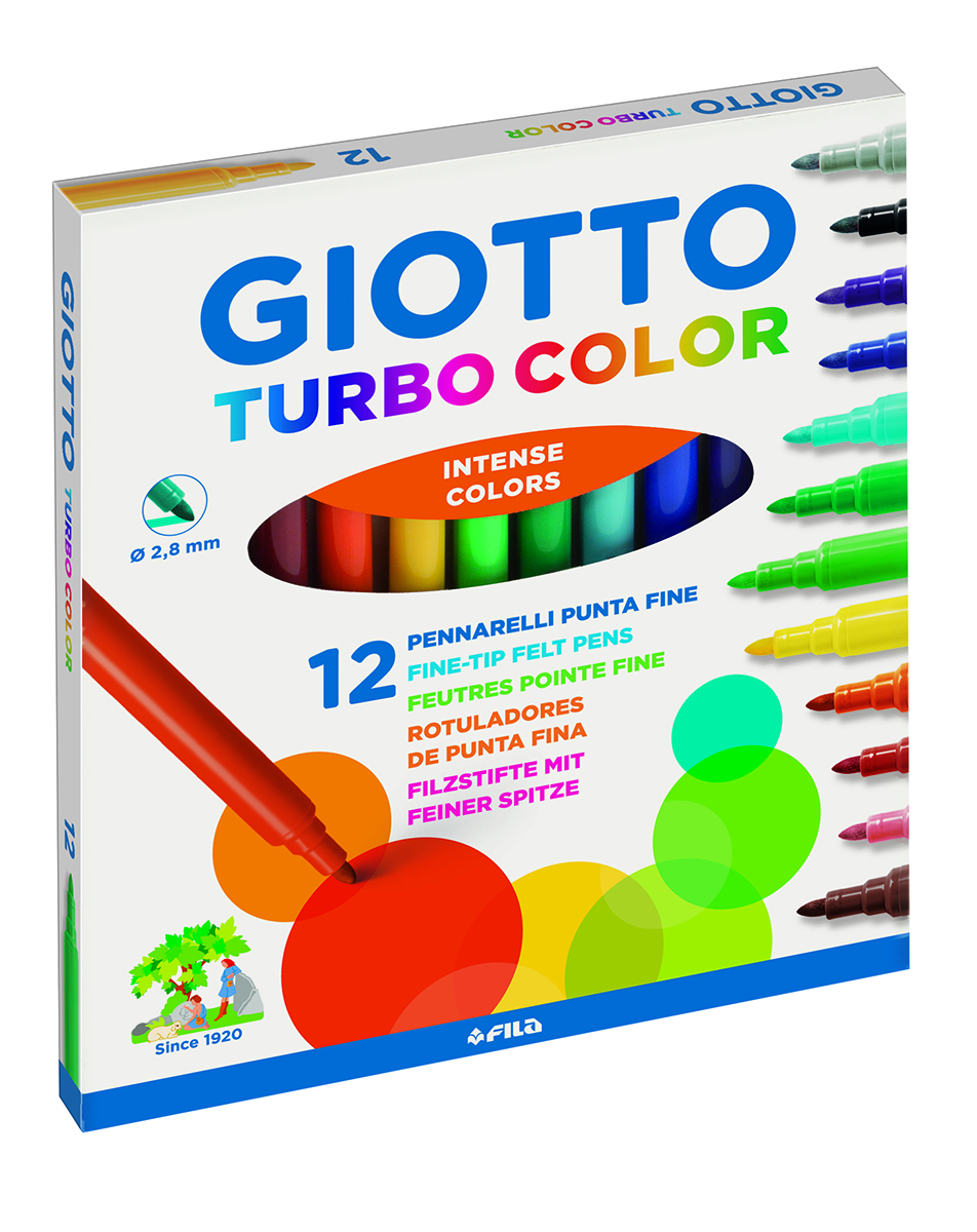 Giotto Набор фломастеров Turbo Color 12 цветов416000 Giotto Набор фломастеров Turbo Color 12 цветов416000Суперсмываемые фломастеры Giotto Turbo Color на водной основе с натуральными красителями. Устойчивы к высыханию при открытом колпачке более месяца! Яркие, насыщенные цвета, не выцветают и не выгорают на солнце. Легко отстирываются и смываются с рук. Пишущий фетровый наконечник надежно зафиксирован, не вдавливается и не деформируется даже при сильном нажатии. Вентилируемый колпачок.
