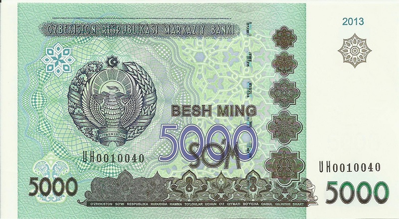 Банкнота номиналом 5000 сум Узбекистан. 2013 год