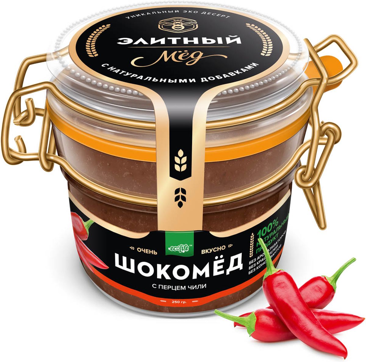 Ecolife Шокомед с чили, 250 г4665298961851 Ecolife Шокомед с чили, 250 г4665298961851100% натуральный Экопродукт, имеющий в составе только натуральные ингредиенты. Без красителей. Без ароматизаторов. Без консервантов.