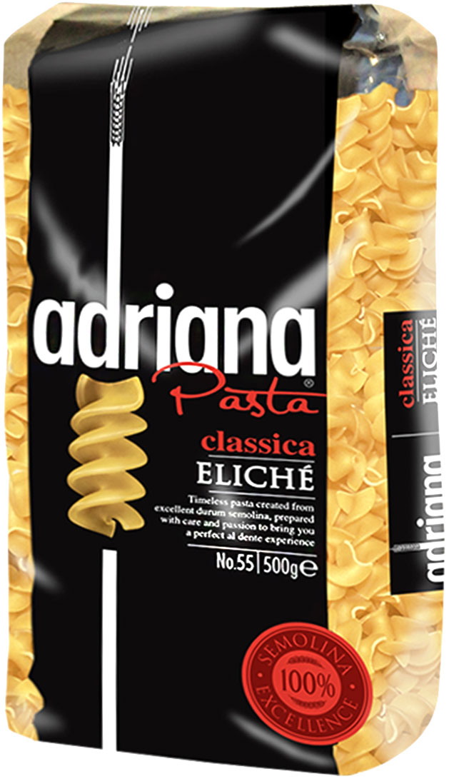 Adriana Eliche Classica паста, 500 г15018 Adriana Eliche Classica паста, 500 г15018Эта большая витая паста просто удивительна. Их более полная форма дает еде кроме отличного вкуса еще и элегантность. Они подходят для сервирования с креветками, горошком и свежими помидорами или густым соусом. Способ приготовления: варить макаронные изделия в кипящей подсоленной воде (1 литр воды на 100 г макаронных изделий). Вы можете добавить столовую ложку растительного масла. Варить в течение 10-12 минут, постоянно помешивая. В конце приготовления попробуйте. Слейте воду и подавайте на стол.