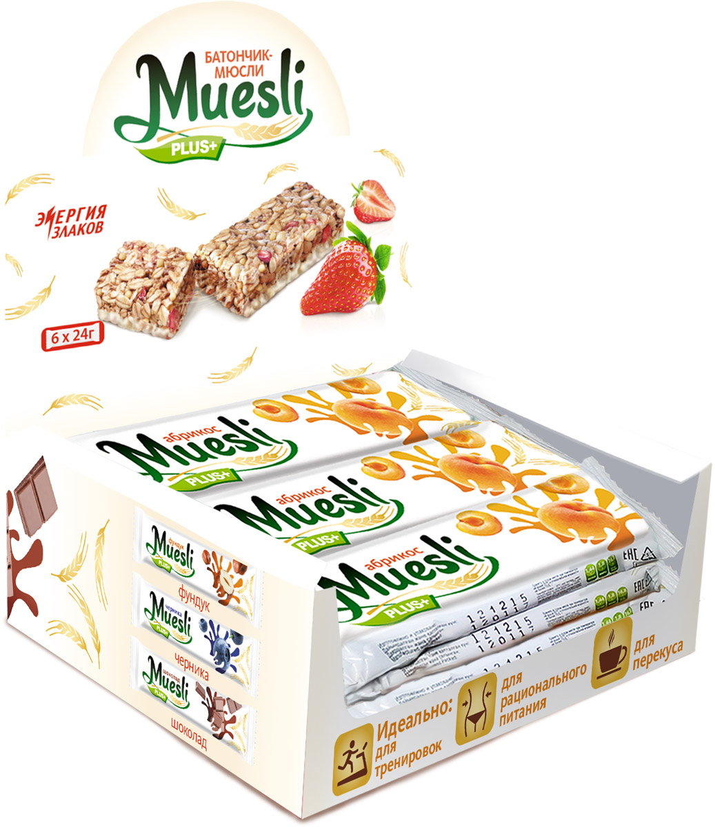 Matti Muesli Plus батончик мюсли абрикос, 6 шт по 24 гУТ-00000070 Matti Muesli Plus батончик мюсли абрикос, 6 шт по 24 гУТ-00000070Батончики-мюсли Muesli Plus+ обладают сбалансированным составом и являются продуктом переработки натуральных злаков, здоровым и полезным источником сил и энергии. Содержат злаки, натуральные кусочки абрикоса. В состав входит натуральный ароматизатор.