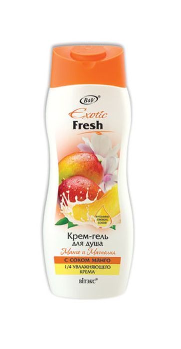 Витэкс Exotic Fresh Juise Крем-гель для душа Манго и Магнолия, 500 млV-442-1 Витэкс Exotic Fresh Juise Крем-гель для душа Манго и Магнолия, 500 млV-442-1Назначение: Очищение, Увлажнение, Питание, Все типы кожиЛиния: Exotic FreshСок мангонасыщает кожу витаминами и минераламивосстанавливает ее липидный барьерпридает мягкость и бархатистостьЯркий и вкусный аромат сочных фруктов и магнолии обволакивает тело и дарит бурю эмоций.