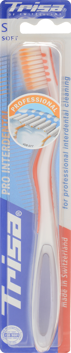 Trisa Зубная щетка Pro Interdental, мягкая, цвет: оранжевый, белый, перламутровый635596_оранжевый, белый, перламутровый Trisa Зубная щетка Pro Interdental, мягкая, цвет: оранжевый, белый, перламутровый635596_оранжевый, белый, перламутровыйЗубная щетка Trisa Pro Interdental с мягкой щетиной превосходно чистит зубы и межзубные промежутки, удобна в эксплуатации. Благодаря оригинальной форме щетинок, очищаются одновременно поверхность и межзубной промежуток, а короткие щетинки специальной формы удаляют зубной налет и предотвращают его появление. У щетки очень удобная форма, которая обеспечивает отличный упор для большого пальца.