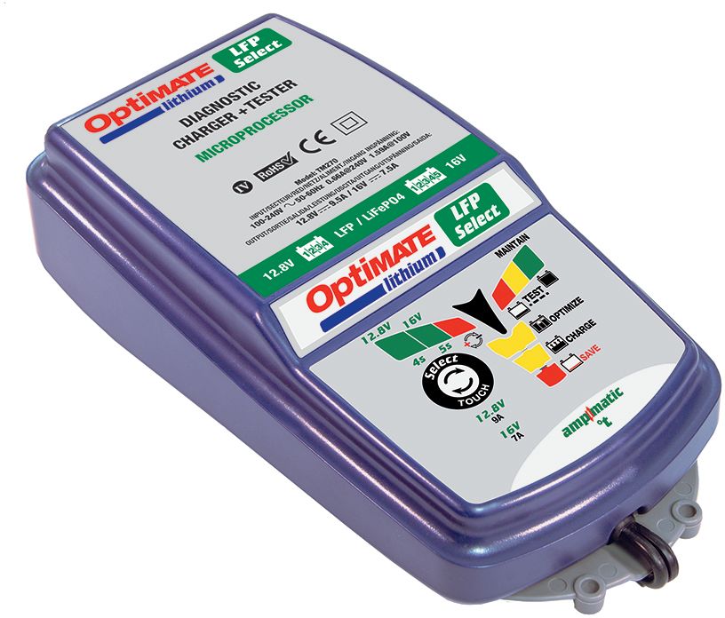 Зарядное устройство OptiMate Lithium 4S-5S. TM270TM270 Зарядное устройство OptiMate Lithium 4S-5S. TM270TM270Зарядное устройство OptiMate Lithium 4S-5S предназначается для обслуживания литий-железо-фосфатных АКБ, которые состоят из 4 (12,8 В) и 5 (16 В) ячеек. Имеет большой дисплей со светодиодной индикацией, который способствует удобству эксплуатации модели. Зажимы типа крокодил гарантируют надежное подключение, без потерь тока в местах контакта. Влагозащищенный коннектор обеспечивает легкость работы с труднодоступными аккумуляторами. Специальные ушки на корпусе позволяют монтировать аппарат на стену.Комплектация: зарядное устройство, кольцевой разъем постоянного подключения с влагозащищенной крышкой О11, зажимы типа крокодил О4.Для аккумуляторов напряжением: 12 В.Напряжение питания: 220 В.Максимальный ток зарядки: 9,5 А. Тип зарядки автоматическая зарядка: (WET, EFB,AGM, GEL).Минимальный ток заряда: 0,66 А.
