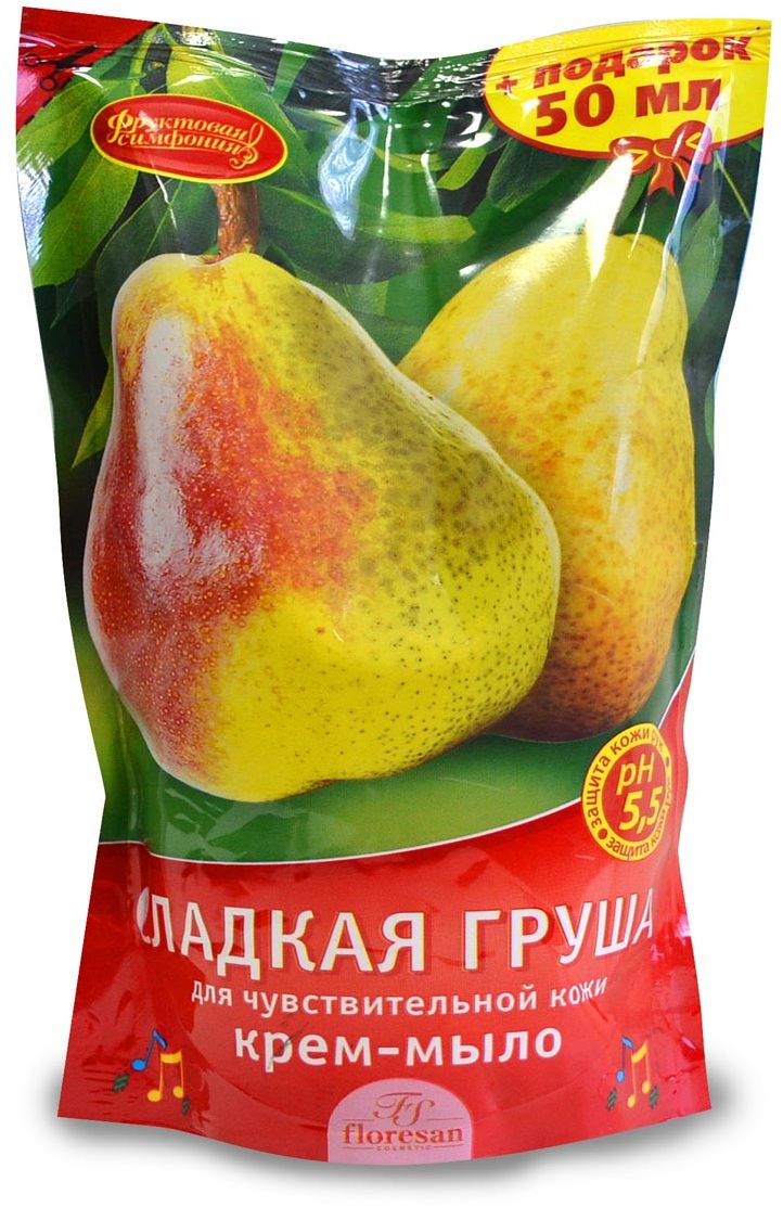 Floresan Фруктовая симфония Крем-мыло для чувствительной кожи Сладкая груша, сменный блок, 450 мл66-Ф-294(р) Floresan Фруктовая симфония Крем-мыло для чувствительной кожи Сладкая груша, сменный блок, 450 мл66-Ф-294(р)Floresan Фруктовая Симфония Крем-мыло для чувствительной кожи Сладкая груша(сменный блок) 450 мл является прекрасным моющим средством для кожи с повышенной чувствительностью, бережно очищает кожу, обеспечивает безупречный эффективный и мягкий уход. Благодаря экстракту груши, ланолину и глицерину крем-мыло позволяет бережно очищать кожу, одновременно ухаживая за ней. Не вызывает раздражений, защищает кожу от чрезмерной сухости, сохраняя ее эластичность и поддерживая нормальный pH баланс.