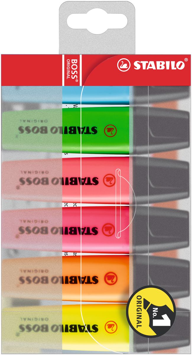 Stabilo Набор маркеров Boss Original 6 цветов70/6 Stabilo Набор маркеров Boss Original 6 цветов70/6Легендарный набор маркеров Stabilo Boss Original - № 1 в Европе среди текстовыделителей!Превосходство по качеству:Корпус: полипропилен (предотвращает высыхание чернил)Наконечник: фетр (оптимальное соотношение мягкости-жесткости, устойчивость к деформации, равномерная подача чернил, аккуратный внешний вид)Не высыхают без колпачка 4 часаУниверсальные: для бумаги любой плотностиЧернила на водной основе (прозрачность, четкость, флуоресцентность, высокая светостойкость) Увеличенная длина линии (большой объем чернил, высокое качество красителя, равномерность подачи чернил)