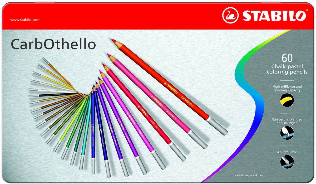 Stabilo Пастель CarbOthello 60 цветов1460-6 Stabilo Пастель CarbOthello 60 цветов1460-6Цветная пастель Stabilo в виде деревянного карандаша. Деревянная оболочка карандаша защищает хрупкую сердцевину - пастельный мелок, способный передать бесподобную свежесть и выразительность красок. Мягкий грифель позволяет рисовать даже на очень тонкой бумаге. Можно использовать как акварельные карандаши. Цветная пастель идеально подходит для смешивания цветов. Исключительная насыщенность цвета позволяет добиться великолепных результатов даже на темном фоне. Набор в металлической коробке.