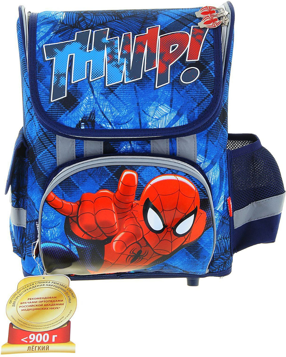Marvel Ранец школьный Spider-Man1132887 Marvel Ранец школьный Spider-Man1132887Школьный ранец Marvel Spider-Man выполнен из современного, легкого и прочного материала с ярким рисунком.Ранец имеет одно основное отделение, закрывающееся на молнию с двумя бегунками. Ранец полностью раскладывается. На лицевой стороне ранца расположен накладной карман на молнии. По бокам ранца размещены два дополнительных накладных кармана, один под клапаном на липучке, а второй - открытый.Рельеф спинки ранца разработан с учетом особенностей детского позвоночника. Ранец оснащен ручкой для переноски и двумя широкими лямками, регулируемой длины. Дно ранца защищено пластиковыми ножками. Ранец оснащен удобной ручкой для переноски и двумя широкими лямками, регулируемой длины. У ранца имеются светоотражатели.