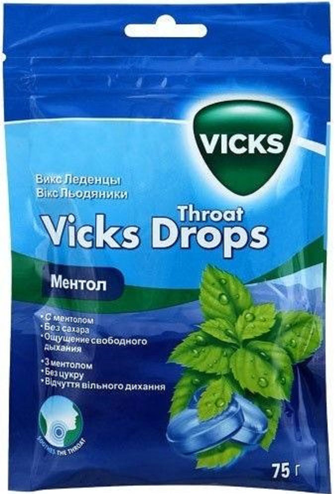 Викс Леденцы (Vicks Throat Drops)Ментол 72г212210 Викс Леденцы (Vicks Throat Drops)Ментол 72г212210Дискомфорт от раздраженного горла может помешать выжать максимум из своего дня. Викс Леденцы для смягчения горла помогают быстро освежить и смягчить горло, давая ощущение прохлады. Легко помещается в сумочке или кармане, поэтому это освежающее средство можно брать куда угодно. Мгновенно смягчают неприятные ощущения в горле и способствуют облегчению дыхания. Сфера применения: ОториноларингологияПротив гриппа и простуды