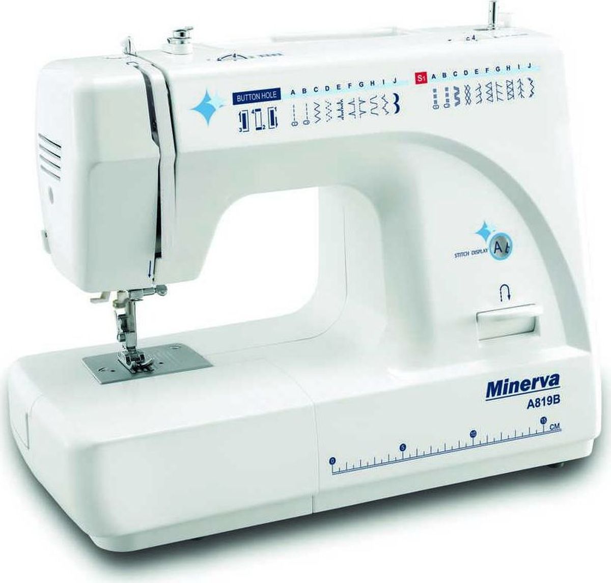 Minerva A819B швейная машинаM-A819B Minerva A819B швейная машинаM-A819BMinerva A819B – это машина сочетающая в себе простоту работы и многофункциональность за приемлемую цену.Машина снабжена 19 видами строчек и петлёй полуавтоматом. Среди строчек имеются эластичные строчки для трикотажа, оверлочные, потайные подшивочные, а также фестонные и декоративные строчки для вышивки. Все строчки и операции переключаются в удобном режиме, не усложняя работу. Также машина предполагает работу с двойной иглой, что поможет Вам сделать красивые и ровные отделочные строчки на вашем изделии.Приятным моментом будет для Вас наличие автоматической заправки нити и нитеобрезателя. Это ускорит Вашу работу и упростит процесс замены нитки. Также машина имеет подсветку рабочей поверхности, что сохранит Ваше зрение и улучшит качество работы.Характеристики.Класс -ЭлектромеханическаяПетля - ПолуавтоматЧелнок -ВертикальныйМощность – 85 Вт.Нитеобрезчик - ЕстьСкорость шитья: 800 об/мин.Длина стежка: 4 ммВозможностиВыполняет 19 видов строчек:рабочие операции, эластичные строчки для трикотажных тканей, декоративная и фестонная вышивки, оверлочные строчки, потайная подшивка низа. Вертикальное челночное устройство.Плавная регулировка длины стежка от 0 до 4 ммПлавная регулировка ширины строчек от 0 до 5 ммДвойной фиксированный подъем лапки – 6 ммРаботает с различными видами тканей.Автоматическое переключение на холостой ход при намотке на шпульку.Быстрая замена лапокРеверсУдобный выбор строчек и операцииРабота двойной иглойРукавная консольПодсветка рабочей поверхности (лампа накаливания 15 Вт)3 года гарантии.