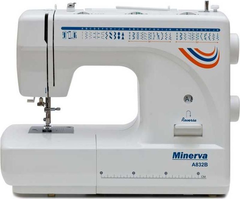 Minerva A832B швейная машинаM-A832B Minerva A832B швейная машинаM-A832BОтличительные особенности Минерва A832B:Вертикальное челночное устройствоПлавная регулировка длины стежка от 0 до 4 ммМаксимальная ширина строчек 5 ммАвтоматический нитевдевательТехнические характеристики:Выполняет 32 вида строчек: рабочие операции, эластичные строчки для трикотажных тканей, декоративная и фестонная вышивки, оверлочные строчки, потайная подшивка низа.