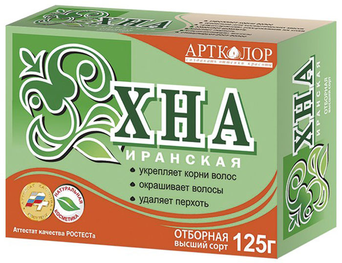 Артколор Хна Иранская, высший сорт, 125 г10026 Артколор Хна Иранская, высший сорт, 125 г10026Хна Артколор - это сила, блеск Ваших волос и шикарная палитра каштановых и медных оттенков! Попробуйте и оцените иранскую хну Артколор (отборная) высшего качества, признанную и востребованную нашими покупателями. Благодаря тщательному отбору сырья хна Артколор содержит больше растительных окрашивающих компонентов и полезных для волос веществ, чем обычная иранская хна.Высшее качество продукции подтверждено аттестатом «Ростест». Хна Артколор улучшает структуру и предотвращает выпадение волос, укрепляет их корни, устраняет перхоть, зуд, прыщи на коже головы.Уважаемые клиенты! Обращаем ваше внимание на то, что упаковка может иметь несколько видов дизайна. Поставка осуществляется в зависимости от наличия на складе.