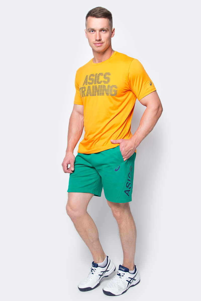 Шорты мужские Asics GPX Knit Short 9in, цвет: зеленый. 141095-5007. Размер L (50/52)141095-5007 Шорты мужские Asics GPX Knit Short 9in, цвет: зеленый. 141095-5007. Размер L (50/52)141095-5007Шорты от Asics выполнены из полиэстера с добавлением хлопка и оформлены принтом в виде надписи. Модель оснащена широкой эластичной резинкой на поясе. Объем талии регулируется при помощи кулиски со шнурком и эластичной резинкой. Шорты дополнены боковыми прорезными карманами.