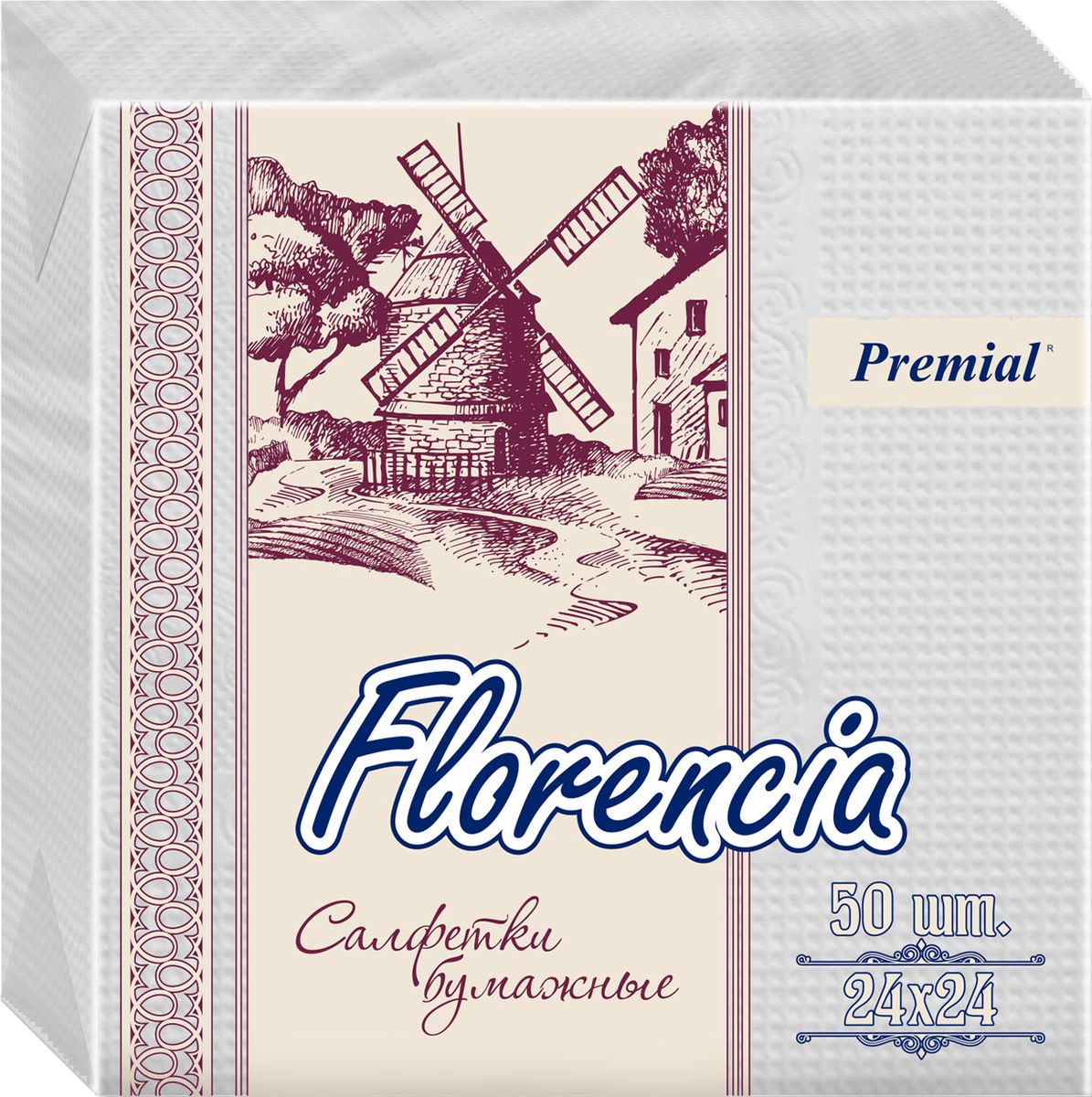 Premial Florencia Салфетки декоративные двухслойные белые, 50 шт0910-2183 Premial Florencia Салфетки декоративные двухслойные белые, 50 шт0910-2183Основными преимуществами декоративных бумажных салфеток Florencia марки PREMIAL являются:- Высокое качество. Благодаря новейшим разработкам салфетки обладают хорошей впитываемостью и прочностью- Салфетки имеют оригинальную тисненную текстуру, которая придает им особую мягкость и дополнительную привлекательность- Широкий ассортиментный ряд.- Яркий и стильный дизайн упаковки, привлекающий взгляд