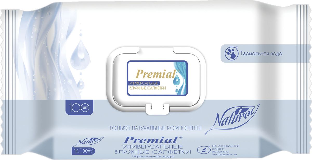 Premial Натур Салфетки влажные универсальные с термальной водой, 100 шт0910-7379 Premial Натур Салфетки влажные универсальные с термальной водой, 100 шт0910-7379Салфетки универсальные Premial natural. Мягкие и прочные, деликатно очищают и одновременно ухаживают за нежной кожей. Экстракт ягод годжи тонизирует и увлажняет кожу, обладает антиоксидантными свойствами.