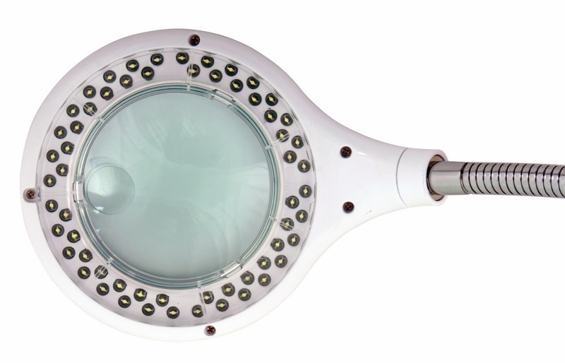 Лупа настольная малая 3Х +дополнительная 12Х с подсветкой 60 LED( прищепка), белая Rexant