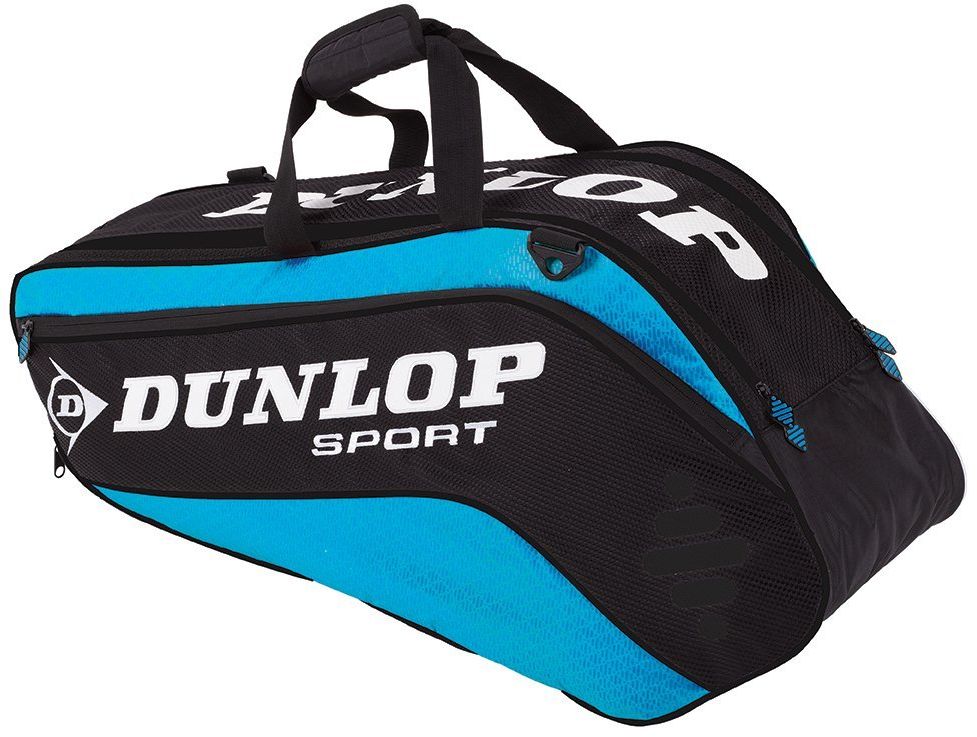 Сумка Dunlop D Tac Pro 6r Therm, на 6 ракеток для тенниса, цвет: голубой, черный817170 Сумка Dunlop D Tac Pro 6r Therm, на 6 ракеток для тенниса, цвет: голубой, черный817170Сумка Dunlop D Tac Pro 6r Therm предназначена для переноски и хранения 6 ракеток для тенниса. Конструкция выполнена из прочного 1680 и 420D полиэстера. Сумка имеет 2 отделения, вмещающие до 6 ракеток, а также изолированное термо отделение и встроенный карман для обуви или мокрых вещей, боковой карман с внутренними отделениями для телефона/плеера, клипсой для ключей и кармашек для ценных вещей. Сумка имеет эргономичные плечевые лямки для удобства переноски.