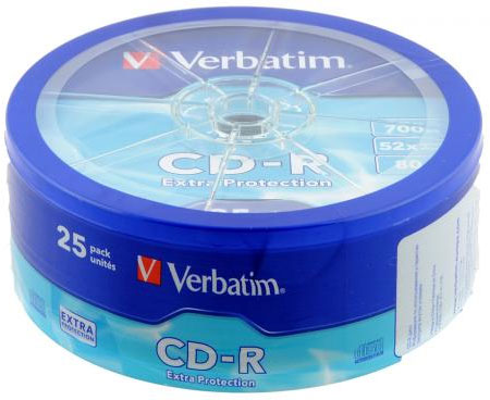 Диск CD-R Verbatim 700Mb 52x Cake Box, 25 шт (43726)