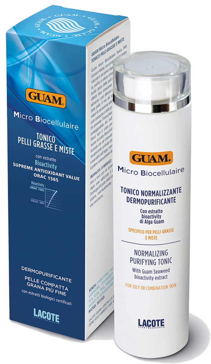 Guam Тоник для проблемной кожи Micro Biocellulaire 200 мл1083 Guam Тоник для проблемной кожи Micro Biocellulaire 200 мл1083Очищает и увлажняет, убирает характерный для жирной кожи блеск, матирует, сужает поры, восстанавливает естественный рН кожи. Активные ингредиенты уменьшают секрецию сальных желез, что придает коже гладкий вид.