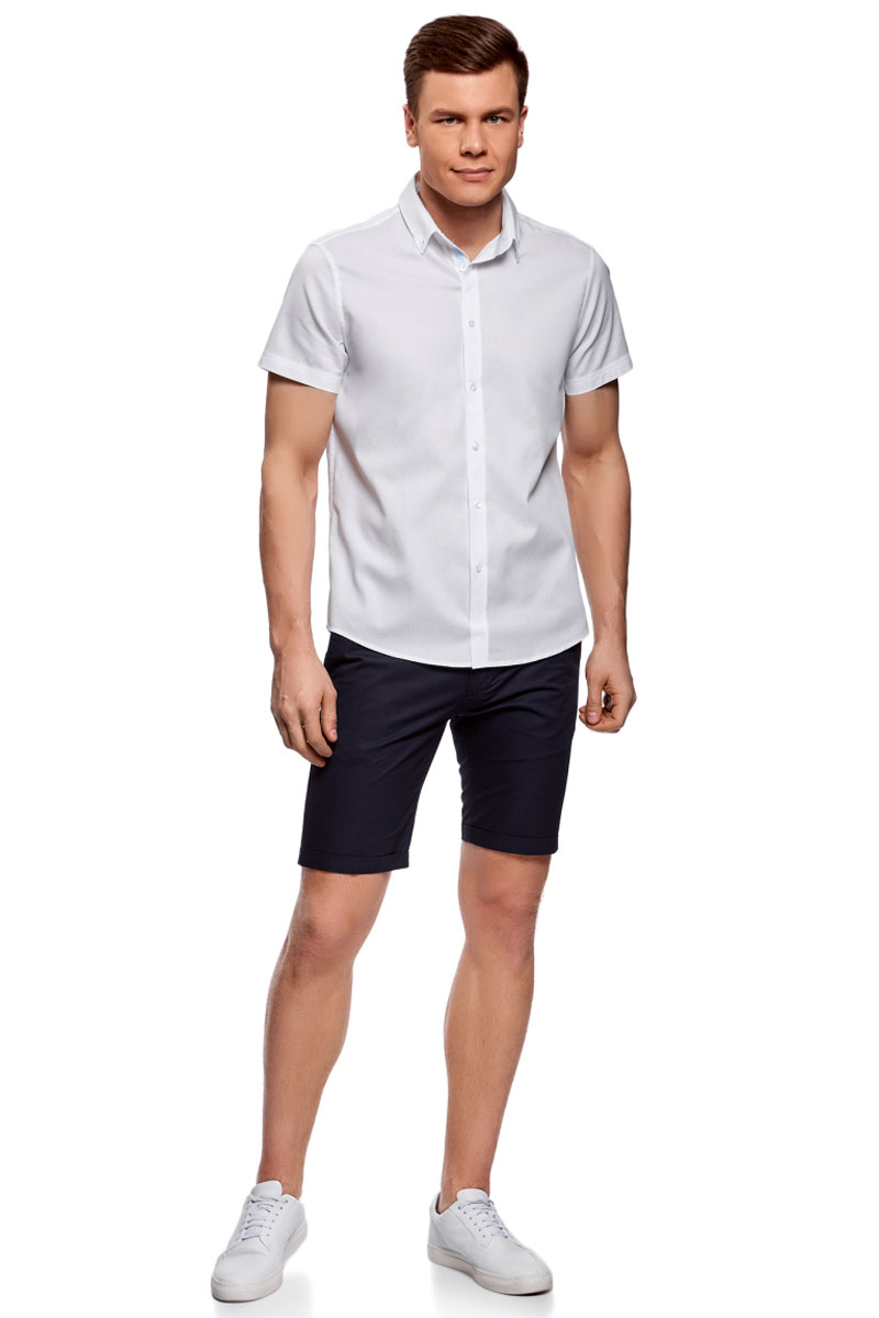 Рубашка мужская oodji Basic, цвет: белый. 3B210008M/46236N/1000N. Размер 37-182 (42-182)