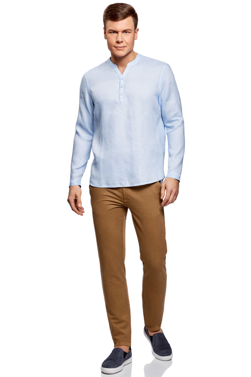 Рубашка мужская oodji Basic, цвет: голубой. 3B320002M/21155N/7000N. Размер XL (56)3B320002M/21155N/7000N Рубашка мужская oodji Basic, цвет: голубой. 3B320002M/21155N/7000N. Размер XL (56)3B320002M/21155N/7000NМужская рубашка от oodji выполнена из натурального льна. Модель без воротника с длинными рукавами на груди застегивается на пуговицы. Лен идеально подходит для теплой погоды. Он пропускает воздух, не вызывает аллергии, не выцветает на солнце. Льняные вещи просто приятно носить в жаркие дни.