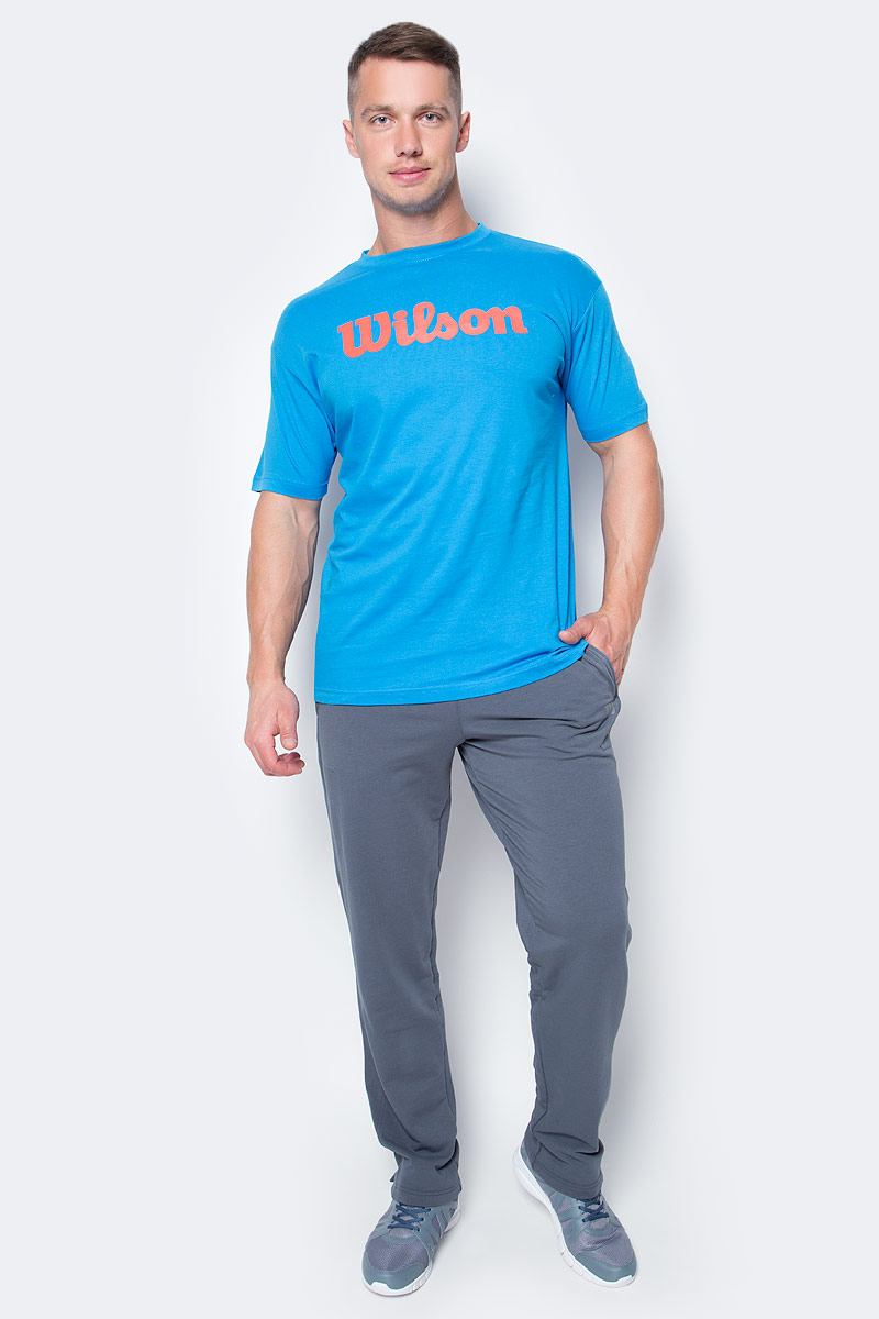 Футболка для тенниса мужская Wilson Script Cotton Tee, цвет: голубой. WRA747803. Размер M (50)WRA747803 Футболка для тенниса мужская Wilson Script Cotton Tee, цвет: голубой. WRA747803. Размер M (50)WRA747803Тренировочная футболка с логотипом Wilson. Спортивный крой для оптимального комфорта. Модель выполнена с круглой горловиной и короткими рукавами.