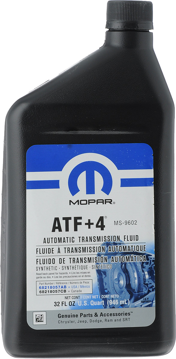 Гидравлическое масло MOPAR ATF +4, 946 мл68218057AB Гидравлическое масло MOPAR ATF +4, 946 мл68218057ABОбеспечивает комфортное переключение передач при низких температурах, имеет длительный срок службы. Также рекомендуется для некоторых механических трансмиссий и гидроусилителей рулевого управления. Имеет очень высокие показатели по температуре застывания и индексу вязкости. Непревзойденные характеристики по противоизносным и антикоррозийным свойствам.Товар сертифицирован.