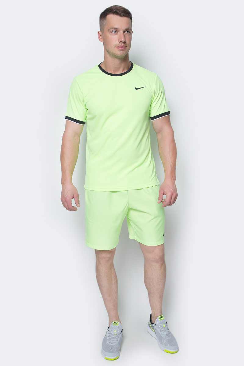 Шорты мужские Nike Court Dry Tennis, цвет: салатовый. 830821-367. Размер XL (52/54)830821-367 Шорты мужские Nike Court Dry Tennis, цвет: салатовый. 830821-367. Размер XL (52/54)830821-367Мужские шорты Court Dry Tennis от Nike созданы для абсолютной функциональности на корте. Модель выполнена из полиэстера и дополнена глубокими карманами для удобного и надежного хранения мячей. Технология Dri-FIT обеспечивает превосходную воздухопроницаемость и комфорт, выводя влагу на поверхность ткани и позволяя коже дышать. Эластичный воздухопроницаемый пояс с внутренним шнурком для идеальной посадки модели.