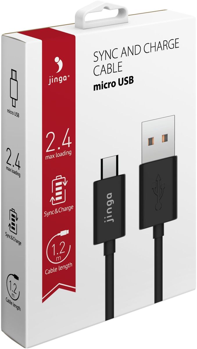 Jinga JinCABMCUSB12BL, Black кабель USB-micro USB (1,2 м)