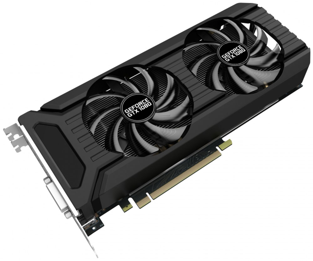 Palit GeForce GTX 1080 Dual OC 8GB видеокартаNEB1080U15P2-1045D Palit GeForce GTX 1080 Dual OC 8GB видеокартаNEB1080U15P2-1045DВ Palit GeForce GTX 1080 Dual OC установлена сдвоенная двухслотовая система охлаждения, которая отлично подойдёт пользователям ПК с видеокартами, работающими в режиме SLI. С этими картами любые современные игры будут плавными даже в максимальном разрешении.Видеокарты серии GeForce GTX 10 созданы на основе архитектуры Pascal и обеспечивают увеличение производительности до 3-х раз по сравнению с видеокартами предыдущего поколения, а также они поддерживают новые игровые технологии и революционные возможности VR.Захватывайте изображение и создавайте внутриигровые скриншоты с углом обзора 360 градусов. Делайте скриншоты с любой точки обзора, редактируйте их с помощью фильтров постобработки, записывайте HDR изображения в высоком разрешении и просматривайте их с обзором 360 градусов с помощью смартфона, ПК или гарнитуры виртуальной реальности.Конструкция крепёжной панели с ячейками в виде сот увеличивает отводимый от графического процессора воздушный поток на 15%, что улучшает общую эффективность системы охлаждения.Наслаждайтесь тишиной во время работы или просмотра видео. Вентиляторы видеокарты включаются только при увеличении нагрузки, например, в играх, если температура графического процессора карты превышает 50 градусов.Конструкция с двумя вентиляторами удваивает производительность системы охлаждения, а пара умных вентиляторов диаметром 90 мм эффективно отводит тепло от горячих точек видеокарты.DrMOS, ранее доступная только на высокоуровневых серверных платформах, теперь используется и в новом поколении видеокарт Palit. DrMOS обеспечивает низкую шумность и эффективное снижение тепловыделения в тяжело нагруженных цепях питания.Утилита Palit ThunderMaster для Windows дает возможность увеличить быстродействие видеокарты и следить за режимом ее работы, что возможно только с вашим новым графическим акселератором.