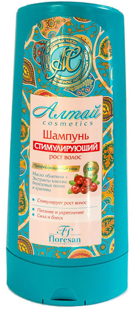 Floresan Алтай Cosmetics Шампунь стимулирующий рост волос, 400 мл66-Ф-5-334 Floresan Алтай Cosmetics Шампунь стимулирующий рост волос, 400 мл66-Ф-5-334Floresan Алтай COSMETICS Шампунь стимулирующий рост волос 400мл на основе натуральных продуктов, которые нам щедро дарит природа Алтая, разработан для бережного ухода за ослабленными волосами и стимулирования их роста. Благодаря активному комплексу на основе облепихового масла и органического экстракта клюквы, шампунь бережно ухаживает за волосами, укрепляя волосяные луковицы и стимулируя рост волос. Экстракты крапивы и березовых почек восстанавливают структуру волос по всей длине, возвращая им силу и блеск. При регулярном применении заметно сокращается выпадение и стимулируется рост волос. Натуральные продукты в сочетании с новейшими разработками по уходу за волосами позволяют добиться потрясающих результатов. ваши волосы будут Вам благодарны за профессиональный уход. Питание и укрепление, стимулирует рост волос, сила и блеск.